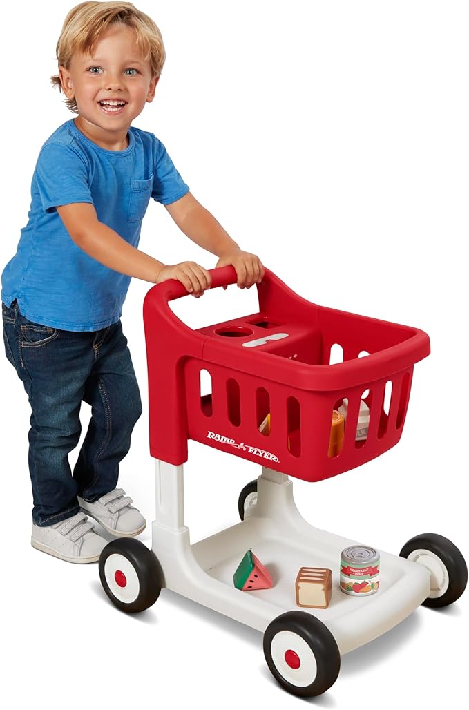 Radio Flyer Toddler Shopping Cart Walker with Wheels, Lights, and Sound for Ages 1+, Educational and Imaginative Play and Walk Behind