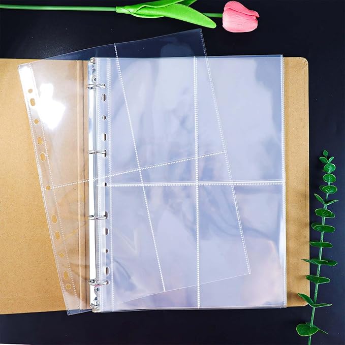 NatSumeBasics 20 A4 Binder 4 Pocket, 4" X 6" Sheet Protectors Clear Binder Sleeves for A4 Binder Notebook Folder Organizer (4 Pockets)
