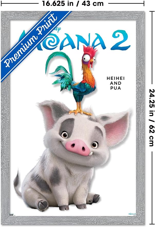 Disney Moana 2 - Heihei and Pua Feature Series Wall Poster, 22.4L" x 14.7W", Gray Framed Version