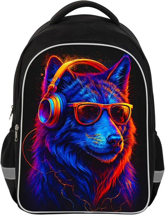 School Backpack for Boys 17" Boys Backpack for Kids Children Teens Elementary Middle School - Students Bookbag Ages 6-18 Travel Back Pack Wolf