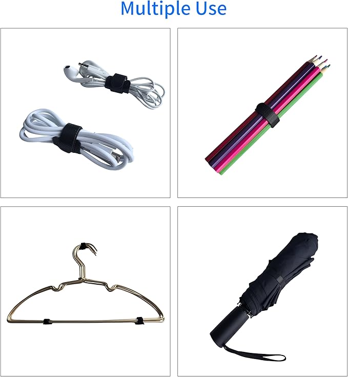 200 PCS 6 Inches Black Reusable Cable Ties, Adjustable Cord Straps, Cable Organizer, Cord Wrap and Hook Loop Cords Management
