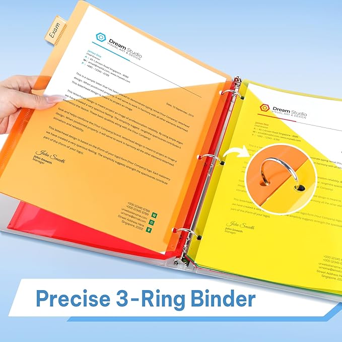 SUNEE 8 Tab Dividers with Pockets, Plastic Dividers for 3 Ring Binder, Subject Dividers with 2 Pockets, Binder Dividers for School Office Home Supplies, Multicolor, 2 Set