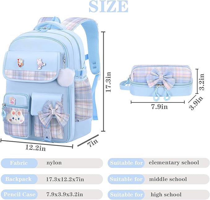 Girls Backpack,Kids School Backpack With Lunch Box Pencil Case Set,Cute Childrens Schoolbag For Girls
