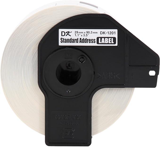 Brother Genuine DK-1201 Die-Cut Standard Address Labels – Long Lasting Reliability, Die-Cut Standard Address Paper Labels, 1.14” x 3.5” Individual Label Size, 400 Labels per Roll, (1) Roll per Box