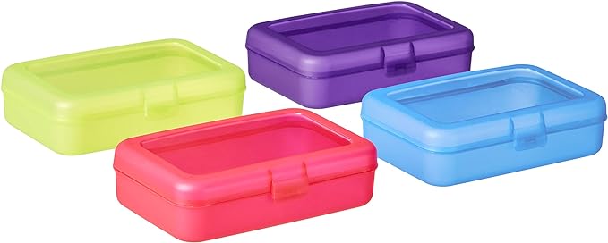 Amazon Basics Large Pencil Cases,Storage Organizer,Durable Plastic School Supply Box,Multi-Color Student Organization for Office,College & Classroom Supplies,(Pack of 48)
