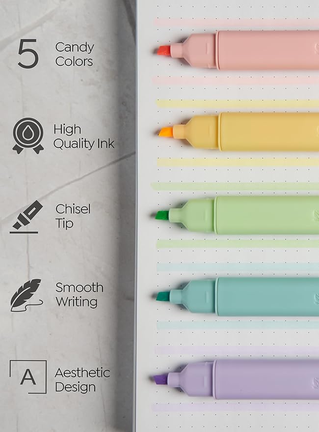 BLIEVE- Bible Highlighters No Bleed Through Assorted Colors, Cute Highlighter For Journaling Office Supplies And Accessories, Bible Highlighters And Pens No Bleed Chisel Tip (CANDY)