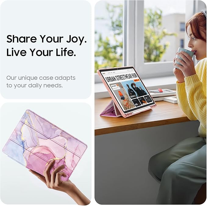 Fintie Hybrid Slim Case for Samsung Galaxy Tab S10 Lite/ S10 FE/ S9 FE 10.9 Inch/Tab S9 11 Inch with S Pen Holder, Shockproof Cover with Clear Transparent Back Shell, Auto Wake/Sleep, Dreamy Marble