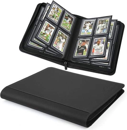 Toploader Binder,Toploader Hard Cases, 4-Pocket Pages Sleeves Hold up 128 Cards.Toploader Card Binder with Sleeves for “3×4” rigid，Card Holder(black)