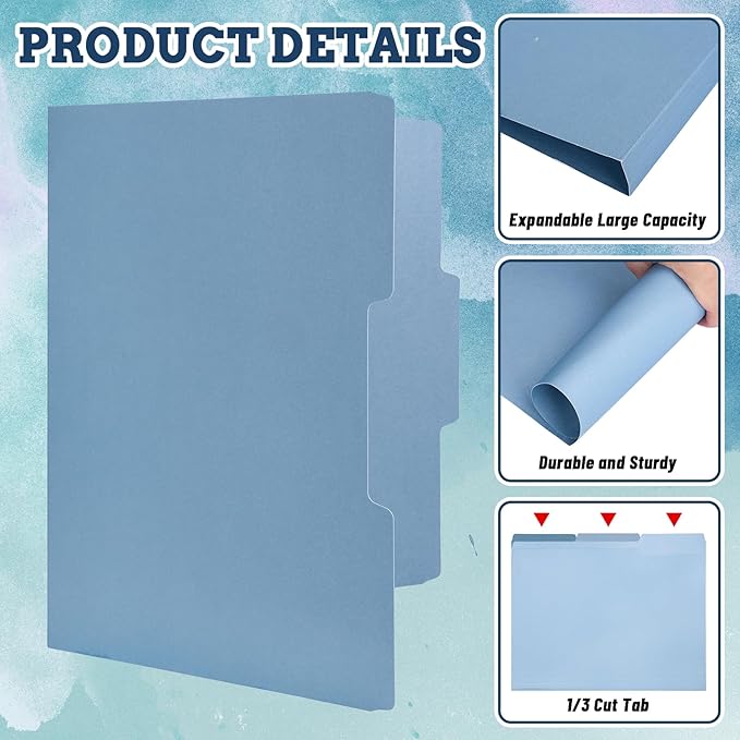 Whaline 24 Pack Dusty Blue File Folders Letter Size 6 Colors Gradient Blue File Pockets with 1/3 Cut Tab for Home Office Classroom Supplies, 8.9 x 11.6 Inch