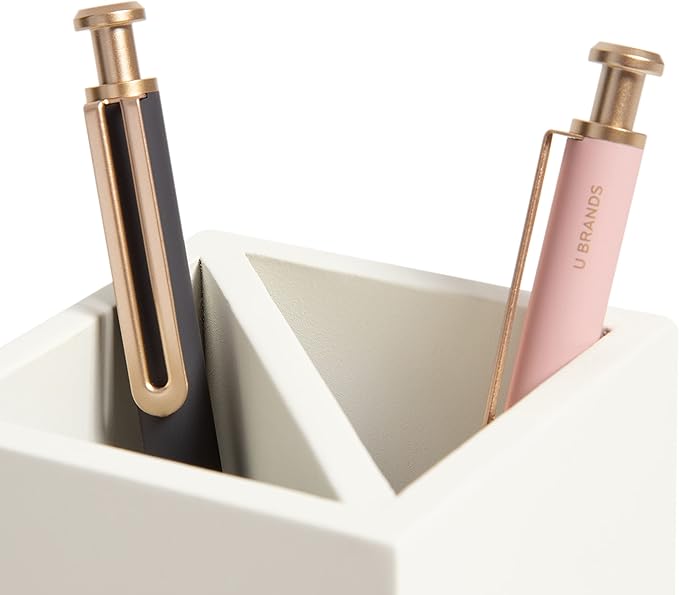 U Brands Juliet Pencil Cup, Office Organization Supplies, White and Gold, 1 Count