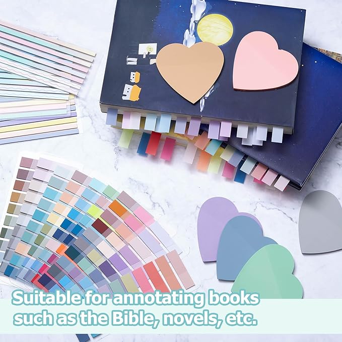 Book Annotation Kit, Aesthetic Bible Study Journaling Kit, 2640 Pcs Sticky Tabs, 300 Sticky Notes, 11 Gel Ink Pen, 12 Highlighter Marker, Pencil Case Pouch for Book Lover(Heart)