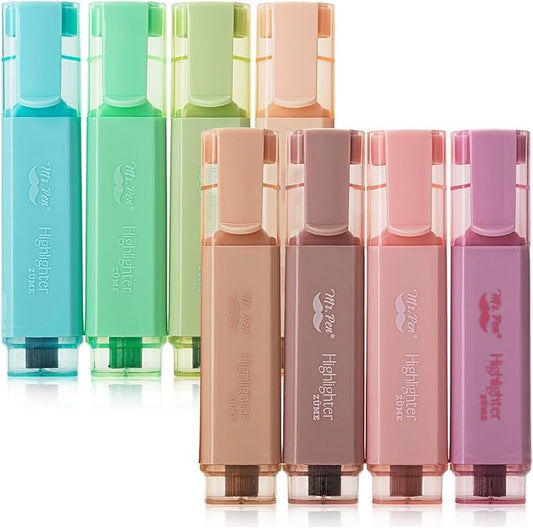 Mr. Pen- Highlighter 8 Pack, Vintage Colors, Chisel Tip Aesthetic Highlighters for School, No Bleed