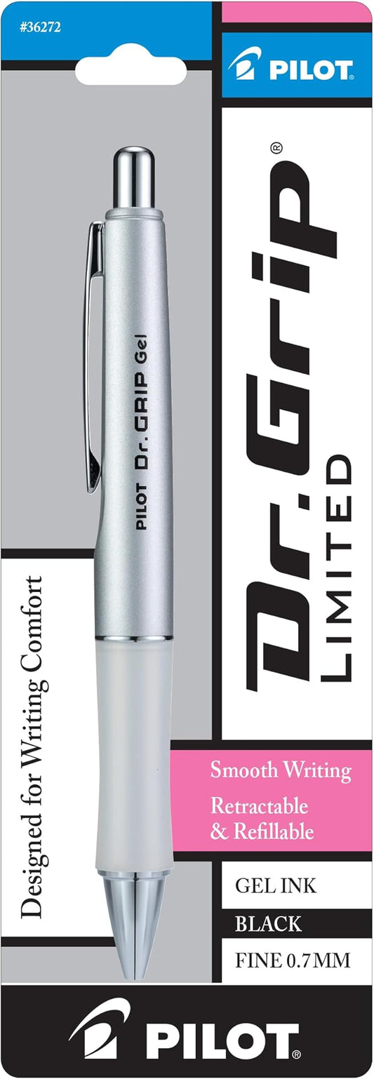 PILOT Dr. Grip Limited Refillable & Retractable Gel Pen, Fine Point, Black Ink, Single Pen - Ideal for School, Journaling & Office Writing