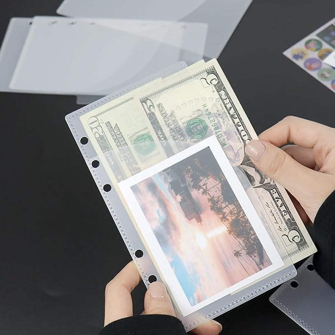 NatSumeBasics 6 A6 Cash Envelopes Frosted 0.3mm PP A6 Binder Pocket Dividers with Label Sticker for 6 Ring Budgeting Planner Inserts Supplies Accessories (6 Frosted)