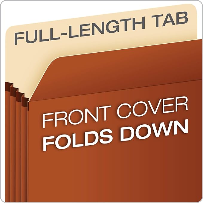 Pendaflex Expanding File Pockets, File Organizers for School, Home or Office, Letter Size, Redrope, 3.5" Expansion, Reinforced with DuPont™ Tyvek® Material, Redrope, 25 per Box (1524E-OX)