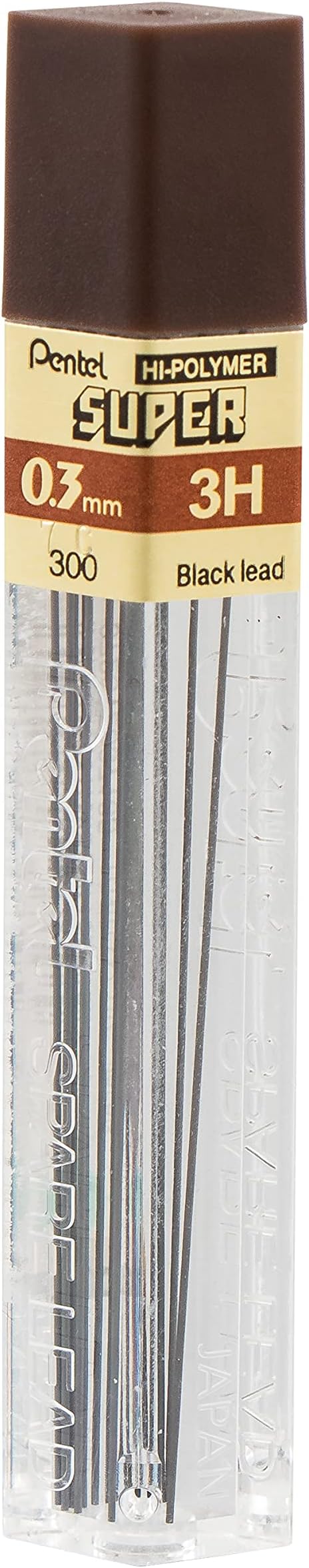 Pentel Super Hi-Polymer Lead, 0.3mm, Extra Fine, 3H, 12 pcs/Tube, Box of 12 (300-3H) (Pack of 2)