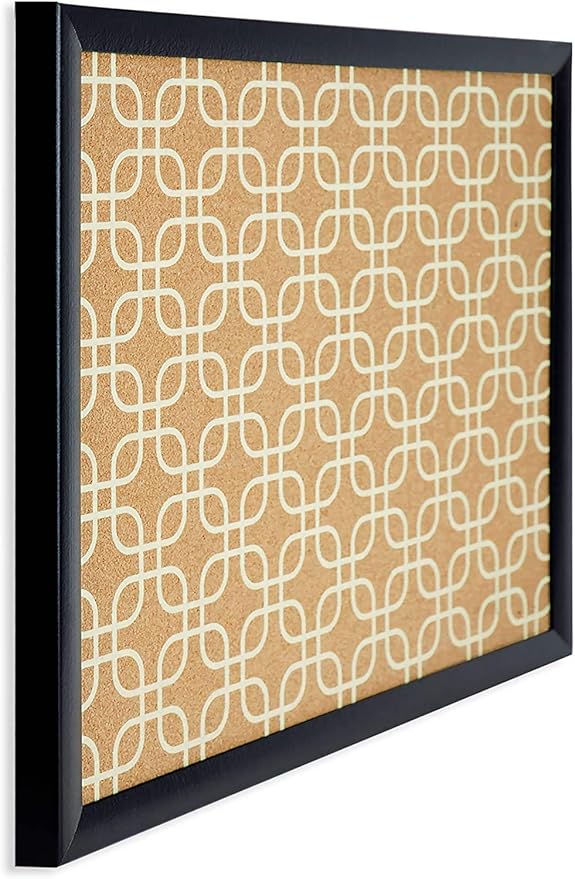 U Brands Cork Bulletin Board, 16" x 20" Inches, Black Wood Frame, Square Fashion Design Print (305U00-01)