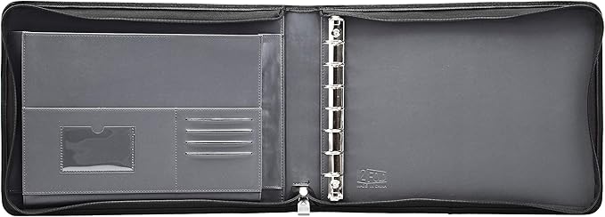 2Fold Zippered Business Checkbook Binder - 7 Ring Binder for Business Checks with Built-in Organizer and Card Case - PU Leather Portfolio for up to 600 3-Up Checks (Gray)