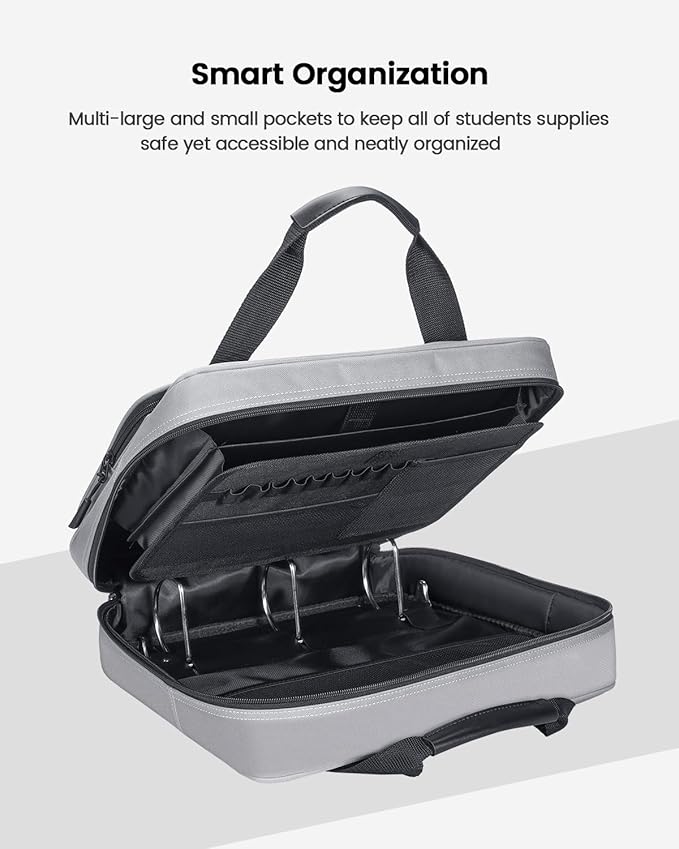 4 Inch 3 Ring Zipper Binder with Shoulder Strap & Handle & Multi-Pocket - 4" Binder with Zipper for School, Compatible with 13-Inch MacBook/Tablet -Patent Design Grey