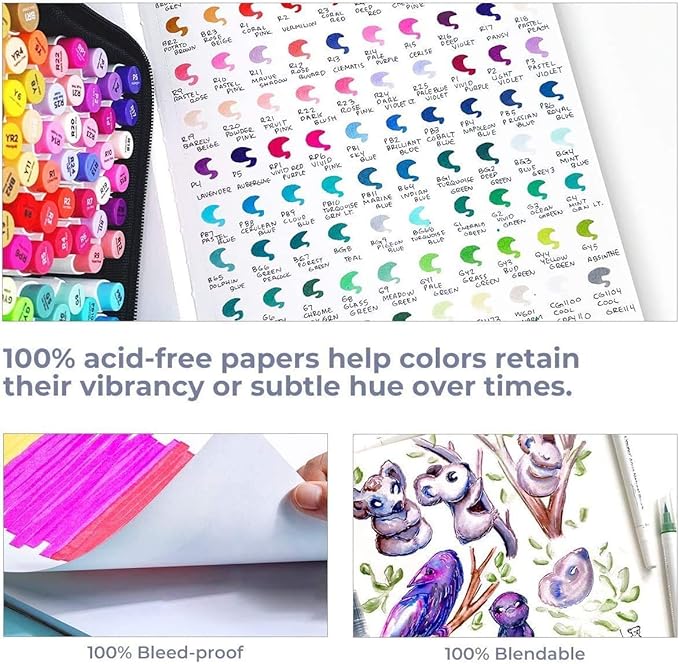 Marker Pads Art Sketchbook, Ohuhu 120LB/200GSM Heavy Smooth Drawing Papers, 30 Sheets/60 Pages, Hardcover Sketch Book, Specially Designed for Alcohol Markers (6.9" x 6.5")