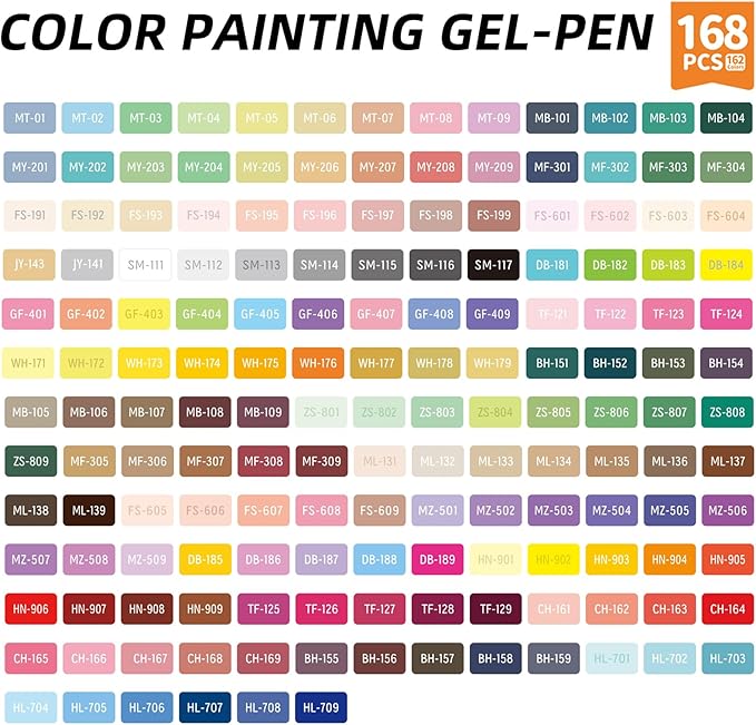 Gel Pens For Coloring, 168 Pack Colored Pens for Black Paper & White Paper, 0.6MM Fine Point Pens for Coloring, Writing, Drawing, Journaling, Note Taking, Office, Home