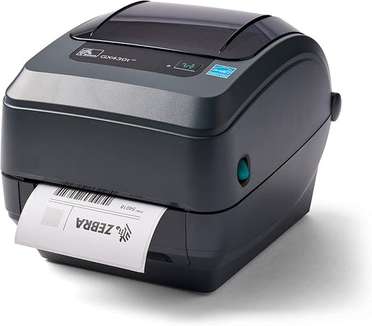 Zebra - GX430t Thermal Transfer Desktop Printer for Labels, Receipts, Barcodes, Tags, and Wrist Bands - Print Width of 4 in - USB, Serial, Parallel, and Ethernet Connectivity (Includes Peeler) (Renewe