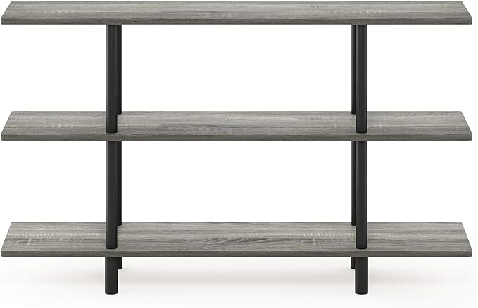 Furinno Turn-N-Tube 3-Tier Wide Display Shelf, French Oak Grey/Black