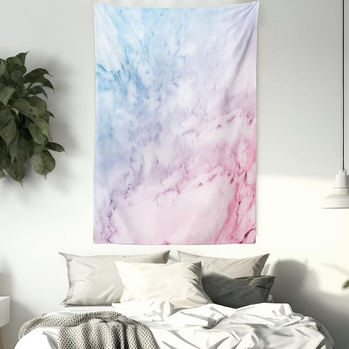 Ambesonne Marble Print Tapestry, Pastel Toned Cloudy Crack Lines Stained Antique Shabby Design, Fabric Wall Hanging Decor for Bedroom Living Room Dorm, 30" X 45", Pink