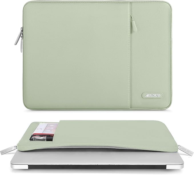 MOSISO Laptop Case 13.3 inch, 13-13.3 inch Laptop Sleeve Compatible with MacBook Air/Pro 13/Pro 14 M5 M4 M3 M2 M1, HP Dell ASUS Lenovo,Polyester Vertical Computer Sleeve Bag with Pocket, Sage Green