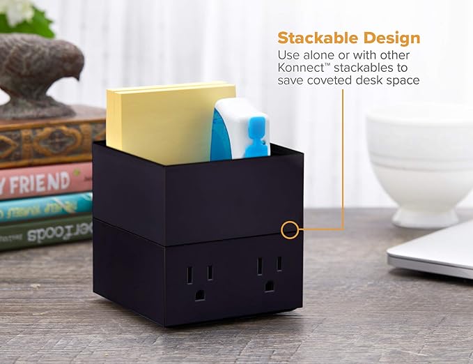 Bostitch Office Konnect Desk Organizer Accessory Tray, Stacks for Desktop Storage, Black (Pack of 6)
