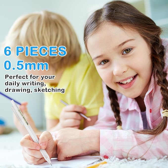 TIESOME 6PCS Novelty Mechanical Pencil Set, 0.5mm Transparent Pen Shell Pencils with 60pcs Lead Refill, Suitable for Drafting, Sketching, Art Class, Writing, and More