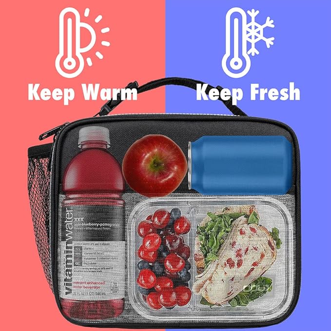 opux Insulated Lunch Bag Kids, Lunch Box for School Boy Girl, Leakproof Small Reusable Compact Soft Mini Cooler Bag, Toddler Small Lunch Boxes Kit Pail with Front Side Pockets (Gray)
