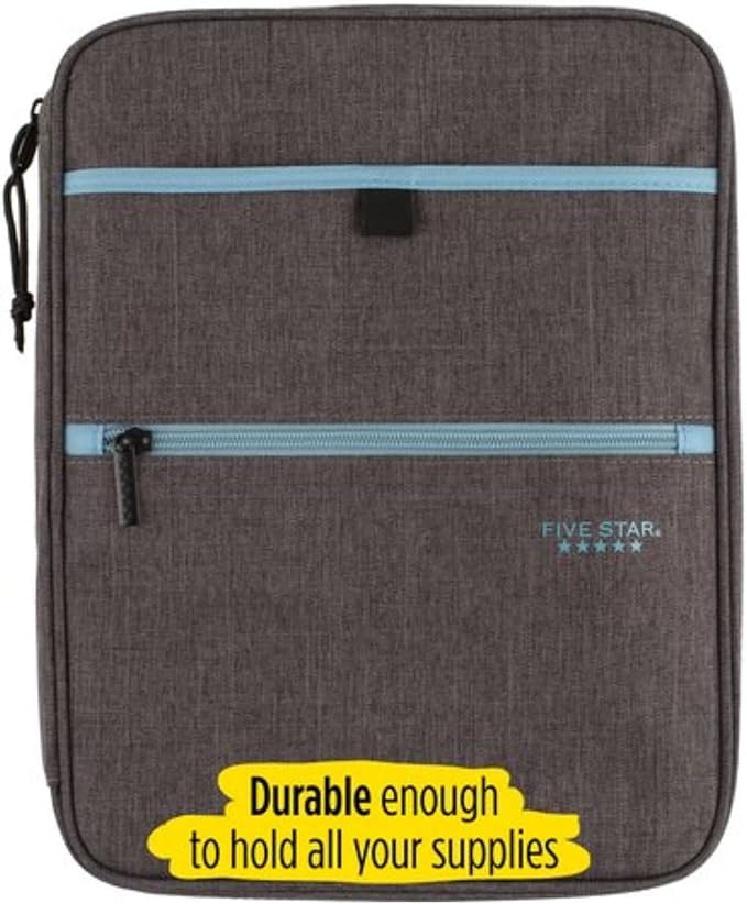Five Star Zipper Binder, 1 Inch 3-Ring Binder with Round Rings, Carry-All with Pockets and 4-Tab Dividers, 375 Sheet Capacity, Gray/Mint (29092BH0)