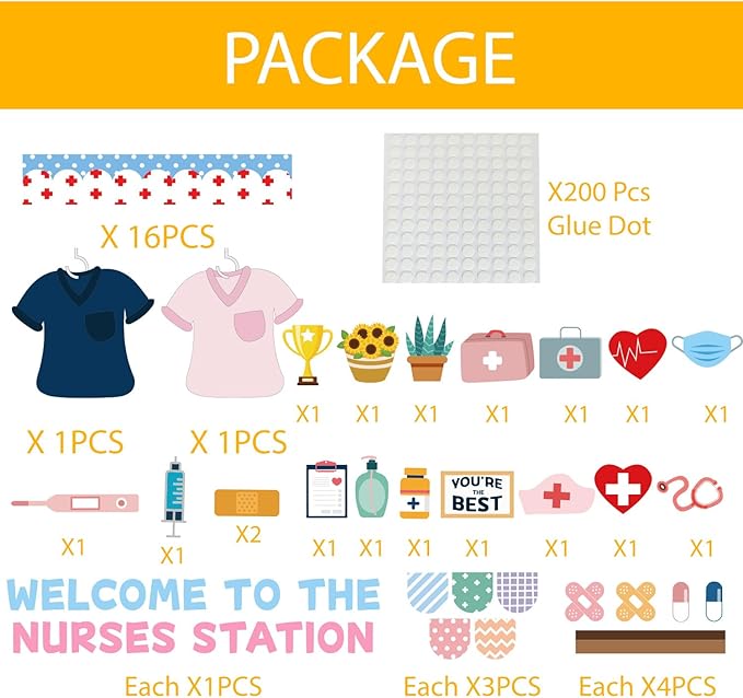 79Pcs School Nurse Bulletin Board Decorations Set Welcome Back to School Classroom Decorations Kit Nurse Appreciation Office Decor Medical RN Cutouts Healthcare Workers Decor for Chalkboard Wall Door