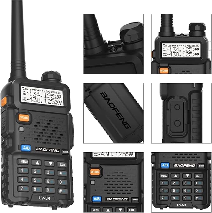 Baofeng UV-5R Dual Band Two Way Radio Handheld Ham Radio Long Range Walkie Talkies Pack of 6 for Hiking Camping Hunting Skiing Trip(Black) with 8.2'' D8 (VHF UHF)