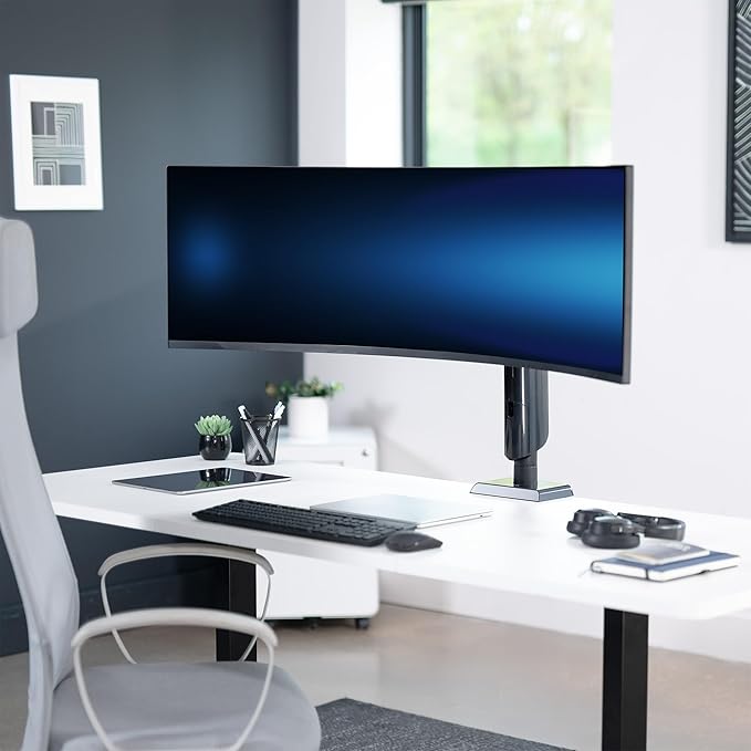 VIVO Heavy Duty Aluminum Ultrawide Monitor Desk Mount for up to 49 inch Screens, Holds 39.6 lbs, Space Efficient Vertical Lift Stand, Black, STAND-149J