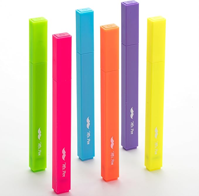 Mr. Pen- Aesthetic Highlighters, 6pcs, Chisel Tip, Vibrant Colors, Assorted Colors, No Bleed Cute Highlighters and Pens for Bible Pages, Fluorescent Highlighter