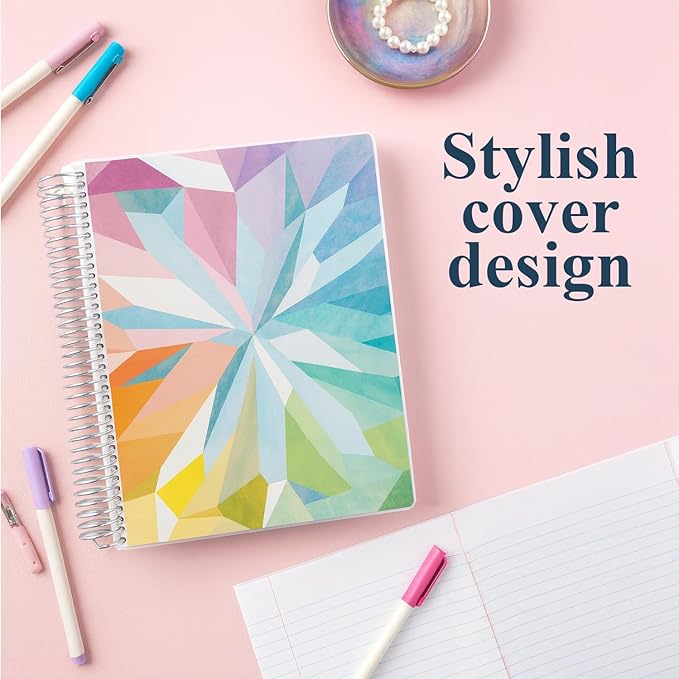 Erin Condren 7" X 9" Spiral Bound Productivity Notebook - Kaleidoscope, Functional 160 Lined Page and 80Lb Thick Paper Spiral Notebook, Stickers Included