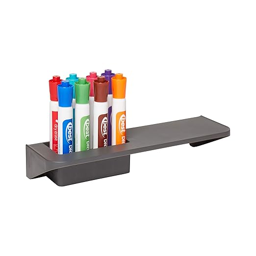 ECR4Kids 8 Slot Magnetic Dry Erase Marker Holder Caddy in Grey for Whiteboards and Glassboards