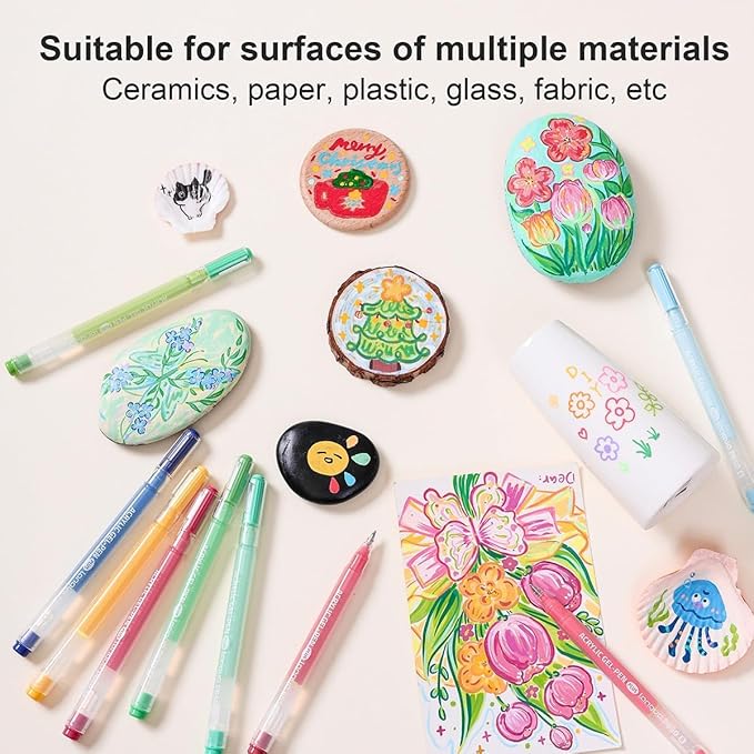 Acrylic Gel Pens for Coloring Books, Quick Dry 6 Pcs 1.0mm Fine Point Gel Marker Pen for Drawing, Journaling Art, Dopamine