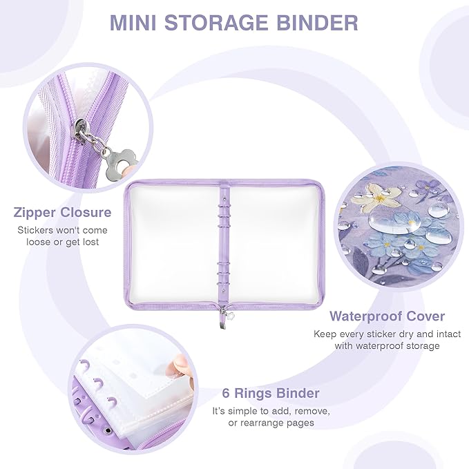 Ospelelf Sticker Organizer Binder Stickers Storage Book, Includes Transparent Pockets, Release Paper, Essential for Scrapbook Planner Enthusiasts, Purple
