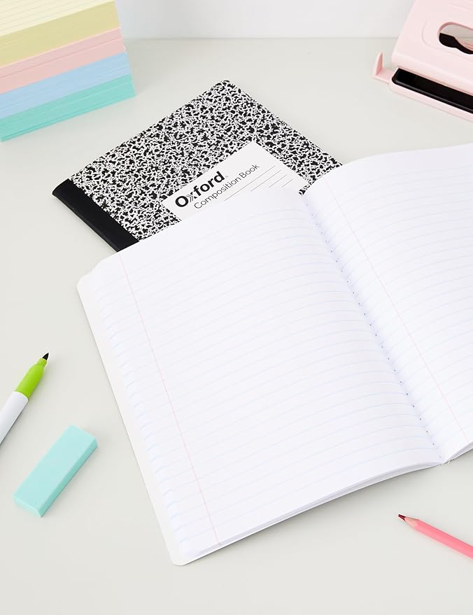 Oxford Composition Notebooks, Wide Ruled Paper, 9-3/4 x 7-1/2 Inches, 100 Sheets, Black, (63764) | 6 Count (Pack of 4)