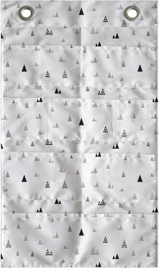 Ambesonne Abstract Hanging Pocket Organizer, Repetitive Mini Triangular with Stripes and Dots, Printed Polyester Storage Bag with Pockets, 21" x 31", Charcoal Grey Pale Taupe
