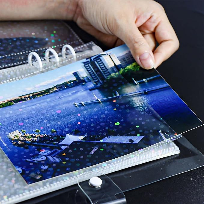 A5 Photocard Sleeves 20pcs Flower Flashing Clear Sheet Protectors 5.2'' x 7.5'' 1 Pocket Picture Card Insets PP Photo Album Refill Pages for 6 Ring Binder (Flower Flashing, A5-1Pocket)