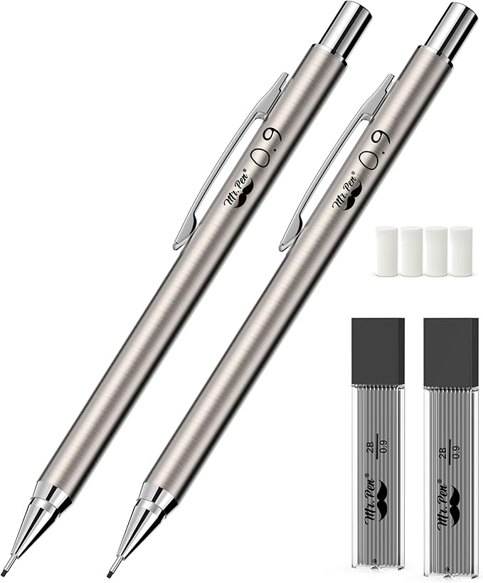 Mr. Pen- Metal Mechanical Pencils, 0.9mm, 2 Pack, Lead Pencil, Mechanical Pencil Metal Mechanical Pencil Mechanical, Mechinal Pencils, Mechanical Drafting Pencil