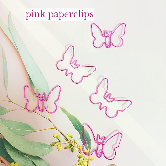 Cute Paper Clips, Butterfly Paperclips, Smooth Metal Paper Clips for File Organization or Decoration - Perfect for Home, Office, School.40 Pcs/Box, Pink, Gold, Rose Gold