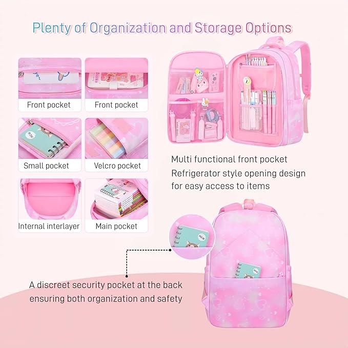 Backpack for Girls Cute Bow Kids Backpack for Elementary School Students Bookbag Middle School Bags for Girls Travel Back Pack, Dreamy Purple