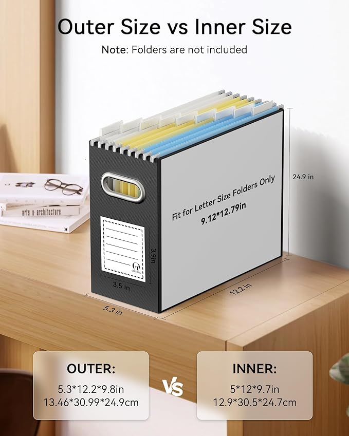 Oterri Cardboard File Organizer Box for Hanging File Folders Letter Size,File Box for Computer Desk,File Cabinet,Working Home,Office,Classroom (Black, Letter Size - 2 Packs)