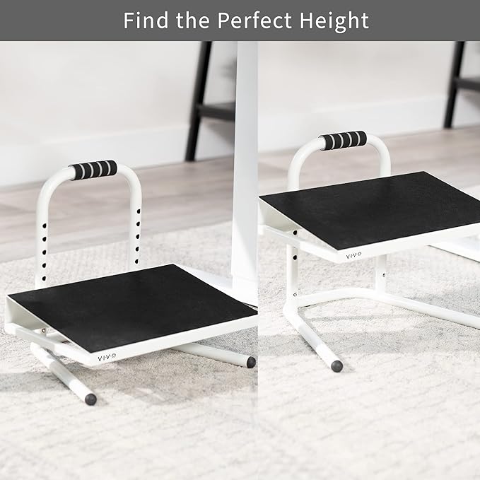 VIVO Ergonomic Height Adjustable Foot Rest Relief Platform, Elevated Stool for Comfortable Sit to Stand Workstation, Non-Slip Surface, Portable, Home Office Classroom Use, White, STAND-FT01W