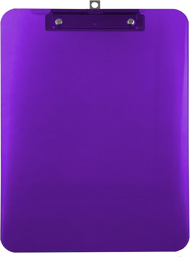 Trade Quest Plastic Clipboard Transparent Color Letter Size Low Profile Clip (Pack of 6) (Purple)